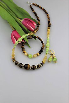 Sady šperkov - Luxusná súprava - náramok náhrdelník a náušnice nefrit, citrín, tigrie oko, striebro... - 9090551_