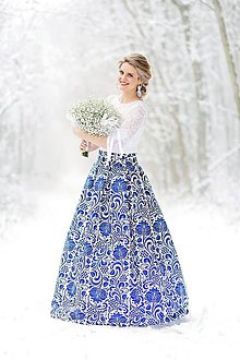 Sukne - slávnostná sukňa Modrý ornament  - 9090188_
