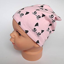 Detské čiapky - detská bavlnená čiapka len za 3€ (ružová s mačkami) - 9092481_