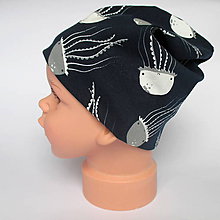 Detské čiapky - detská bavlnená čiapka len za 3€ (čierno-biela s medúzami) - 9094420_
