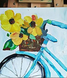 Obrazy - Bicykel s kvetmi - 9091972_