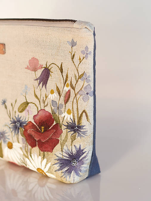 Ručne maľovaná ľanová listová kabelka "Lúčne kvety"
