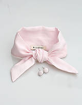 Šatky - Elegantná púdrovo ružová ľanová šatka s náušničkami - 9108863_