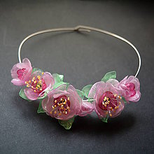 Náhrdelníky - Náhrdelník obruč s ružovými kvetmi - 9111013_