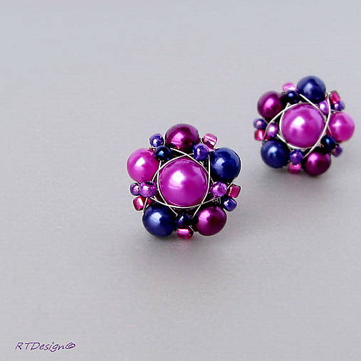 Náušnice - Napichovačky PURPLE & BLUE - 9116705_