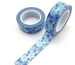 Papier - modré kvety - washi, kreativne, dekoračné, ozdobné, papierové lepiace pásky - 9120281_