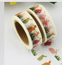 Papier - zvieracie motívy - zajac, washi, kreativne, dekoračné, ozdobné, papierové lepiace pásky - 9122784_