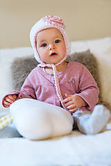 Detské čiapky - Zimná ušianka ... pastelovo ružový kvietok - 9134441_