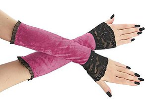 Rukavice - Dámské rukavice zamatové růžové s čipkou 01T - 9133729_
