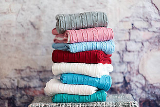 Detský textil - Detská deka na zimu, pletený vrkoč - bledomodrá - 9134953_