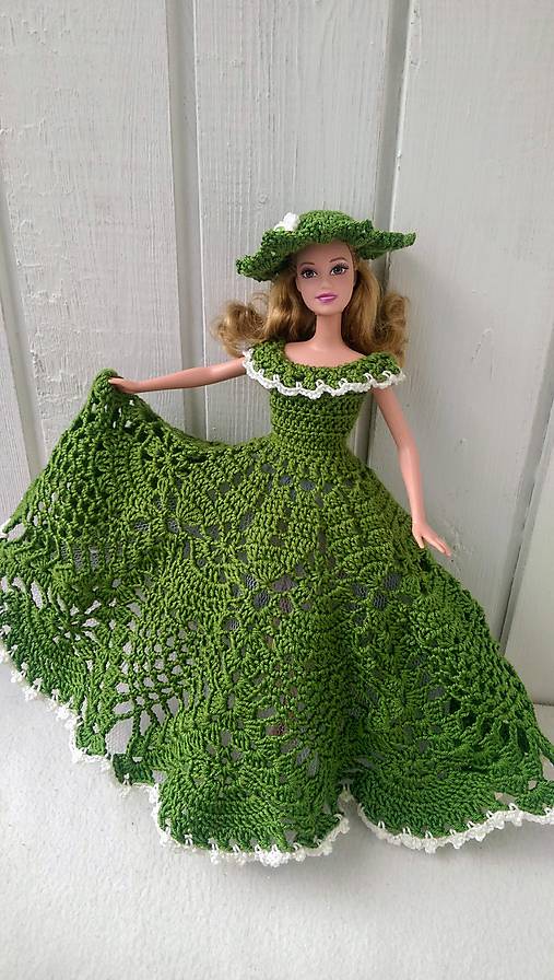  - Zelené háčkované šaty pre Barbie - 9136018_