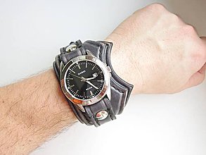 Náramky - Štýlové kožené hodinky - čierne III - 9138976_