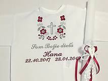Detské oblečenie - košieľka na krst k14 bordovo-šedá s krížikom a Sviečka na krst biela čipka a srdiečko s bordovou mašličkou (Odoslanie podľa poradia) - 9152768_