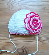 Detské čiapky - Biela prechodna s ruzovo bielym MAX kvetom - 9161941_