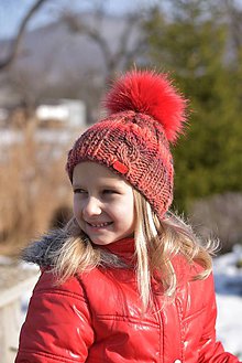Detské čiapky - ZĽAVA z 22 na 12 eur - Červená dievčenská čiapka - 9163776_