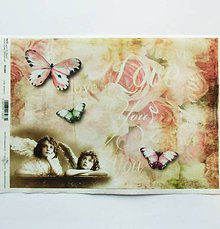 Papier - Ryžový papier na decoupage -A4-R1184 - romantika, motýľ - 9170560_