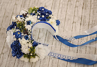 Ozdoby do vlasov - Modrá svadobná dvojradová parta - 9175961_