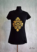 Topy, tričká, tielka - Maľované tričko so zlatým ľudovým vzorom - 9185594_