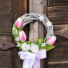 Dekorácie - Ružový jarný venček na dvere - 9195935_