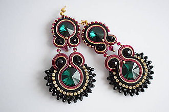 Náušnice - Šujtášové náušnice Emerald & Ruby, Swarovski - 9209129_