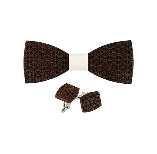  - Drevený motýlik a manžetové gombíky - Wenge - 9209742_