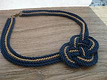Náhrdelníky - Uzlový náhrdelník hrubý (bežovo modrý, č. 1803) - 9212203_