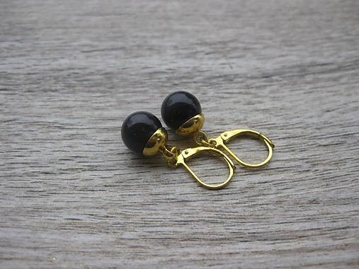 Náušnice - Perly visiace, zlatý kov (čierne visiace, zlatý kov, č. 1821) - 9217498_