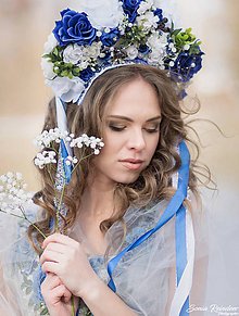Ozdoby do vlasov - Výroba na mieru-Modrá svadobná dvojradová parta - 9228702_