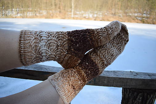  - Hnedé melírované ponožky s dierkovaným vzorom ( v.39-40) - 9225788_