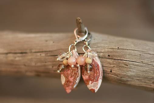 Mohutné náušnice z minerálu jaspis, slnečný kameň, krištáľ, záhneda