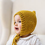 Detské čiapky - Bavlnený pixie čepček na jar, jeseň HORČICOVÝ - 9231702_