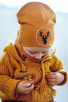 Detské čiapky - Jarná čiapka Jeleň & horčicová - 9234105_
