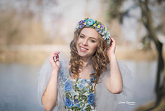 Ozdoby do vlasov - Lúčny kvetinový venček modrenka - 9244790_