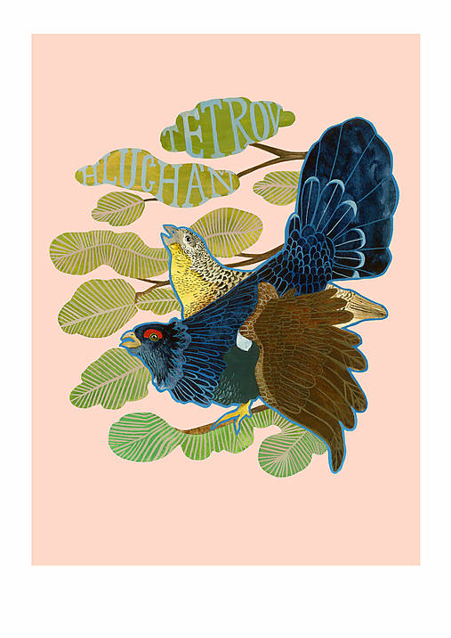 Grafika - Print 7 Tetrov hlucháň (Ružová) - 9247539_