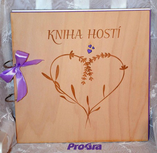 Papiernictvo - Drevená kniha hostí - Levanduľové srdiečko (21 x 21) - 9248622_