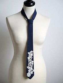 Pánske doplnky - modrá kravata s čipkou - 9262611_