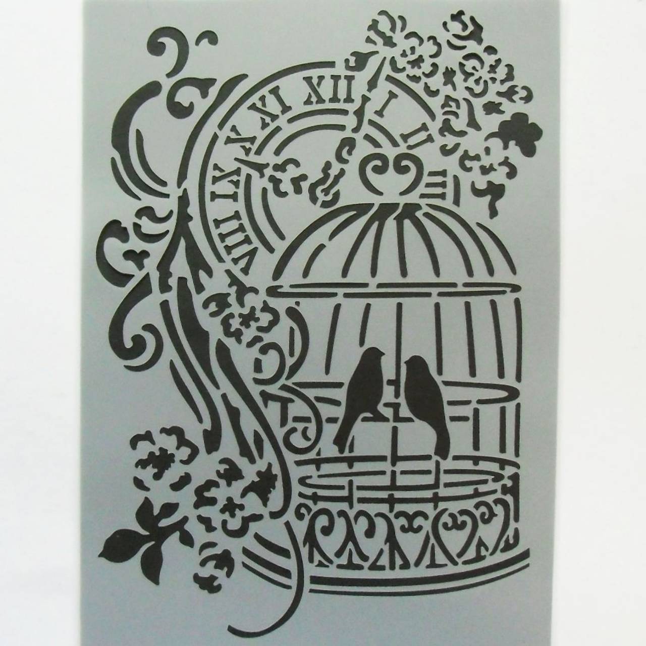 - 50% šablóna Stamperia 15x20 cm, pôvod.cena 4,90€ (klietka, vintage, vtáčik)