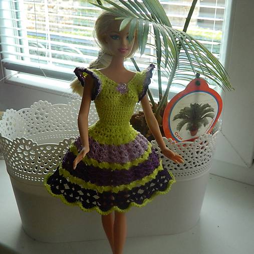  - Háčkované šatičky pre Barbie (zeleno-fialové) - 9266515_