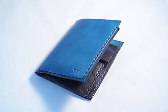 Peňaženky - Pánská kožená peňaženka -modrá-černá s monogramem - 9272581_