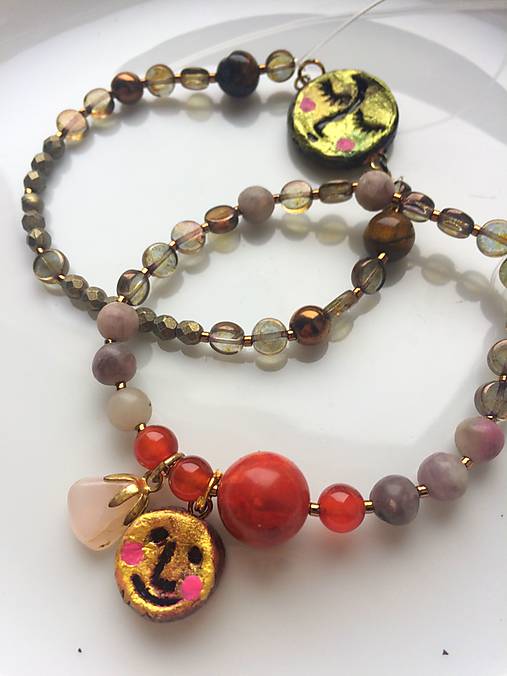 Náramky - Náramok- ružovolíca bytôstka- jaspis, koral - N°3 - 9277320_