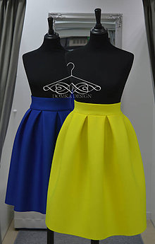 Sukne - Dámske skladané sukne v kráľovskej modrej a jasnej žltej farbe - 9285427_