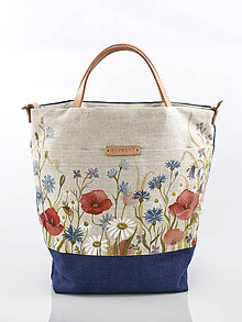 Kabelky - Veľká ručne maľovaná ľanová kabelka "Lúčne kvety" - 9287453_