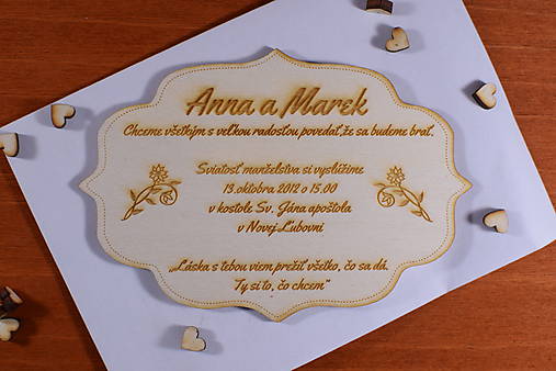 Papiernictvo - Svadobné oznámenie drevené gravírované 5 - 9290975_
