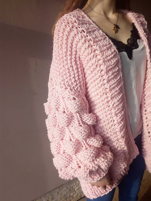  - Bubble cardigan pink, akryl (Ružová) - 9296418_