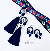 Náušnice - Folklórne náušnice s Čičmianskym vzorom v modrej - 9304156_