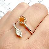 Prstene - Simple Leaf Silver Gemstone Ring Ag925 / Strieborný prsteň s minerálom  (Peach Moonstone / Broskyňový mesačný kameň fazetovaný) - 9308371_
