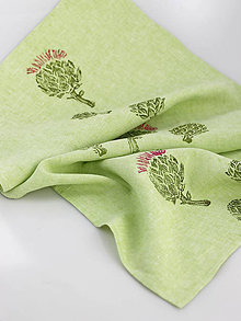 Úžitkový textil - Zelený ľanový obrus s ručnou potlačou "Artičoky" - 9315636_