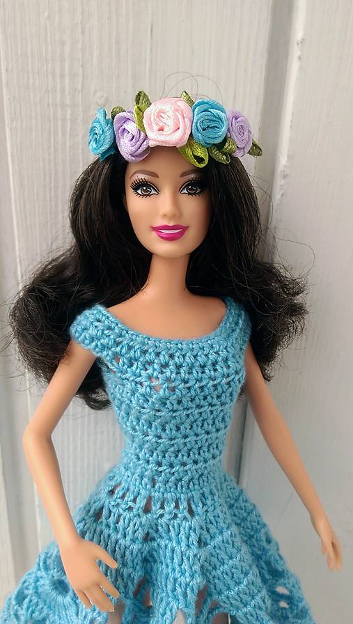  - Modré šaty s čelenkou pre Barbie - 9316057_