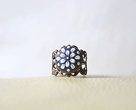 Prstene - Folk prsteň modrý + ornament - 9320013_