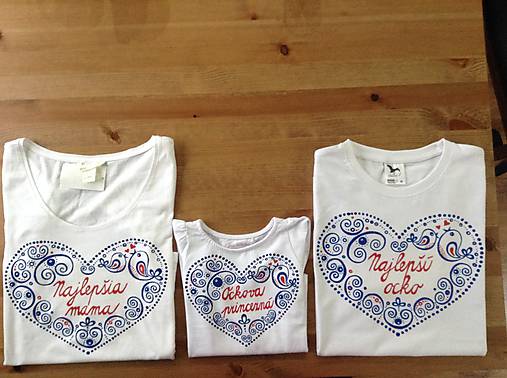 Rodinný maľovaný set tričiek s nápismi na želanie (Mamka+ ocko+ dieťa (tričko))